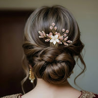 Js Fashion Bridal Floral Hair Comb for Women | Pearl & Crystal Wedding Hair Accessory | Pink Flower Hair Pin for Bride & Bridesmaid | Elegant Party Wear Hair Jewelry Clip for Bun & Hairstyles