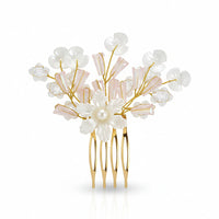 Js Fashion Pack of 1 Bridal Floral Hair Comb for Women | Pearl & Crystal Wedding Hair Accessory | Pink Flower Hair Pin for Bride & Bridesmaid | Elegant Party Wear Hair Jewelry Clip for Bun & Hairstyles
