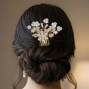 Js Fashion Pack of 1 Bridal Floral Hair Comb for Women | Pearl & Crystal Wedding Hair Accessory | Pink Flower Hair Pin for Bride & Bridesmaid | Elegant Party Wear Hair Jewelry Clip for Bun & Hairstyles
