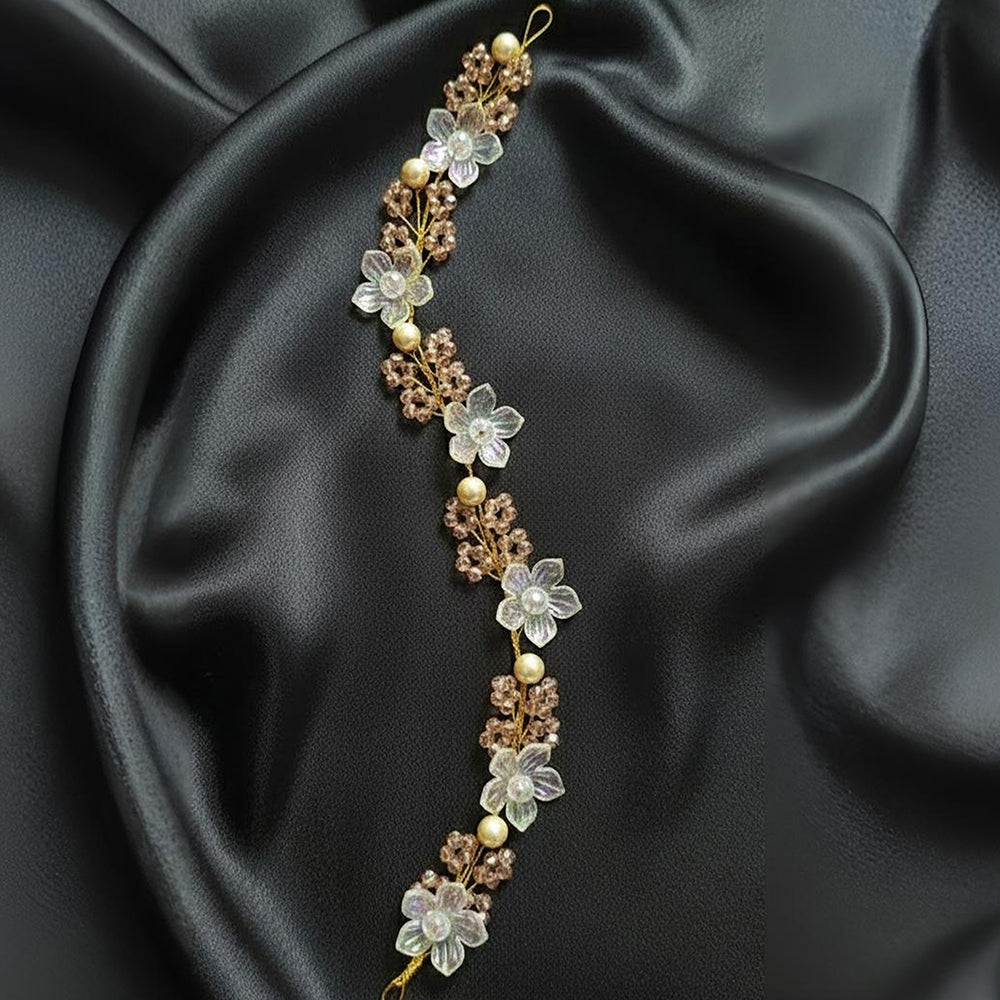 Js Fashion Pack Of 1  Bridal Pearl Floral Hair Vine for Women & Girl | Crystal Bridal Headpiece with Gold Wire | Wedding Bun & Updo Accessory | Handmade Pearl Crystal Hair Vine for Brides & Bridesmaids