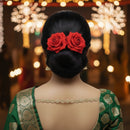 Js Fashion (2 Pcs) Red Rose Hair Accessories for Women & Girls – Stylish Artificial Flower Juda Pins & Clips for Bun, Braid, Wedding & Party Hairstyle – Elegant Bridal Hair Brooch Decoration