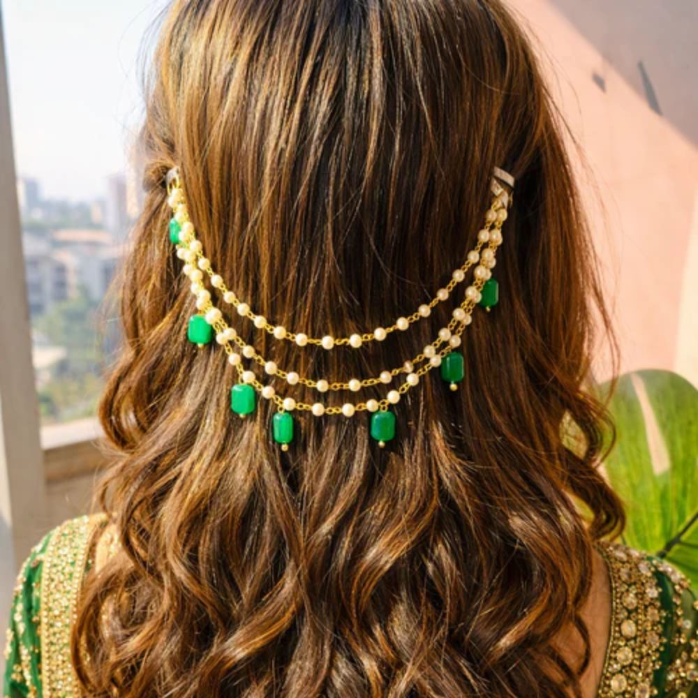 EtnicoTraditional Pearl Beaded Multi Layered Hair Chain for Women (HC04G)