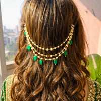 EtnicoTraditional Pearl Beaded Multi Layered Hair Chain for Women (HC04G)