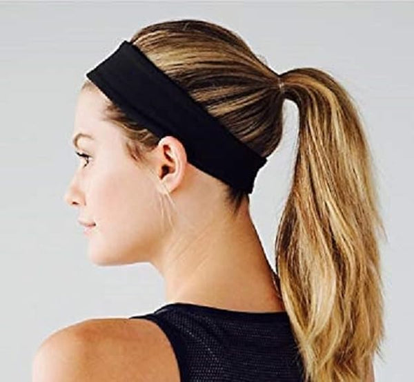 HP HIGH PROFILE Cotton Headband Elastic Stretchy Hair Bands For Yoga, Sports, Gym Fitness No Slip Sweatband For Women/Girls (Pack Of 3) - Black