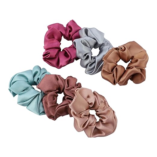 HP HIGH PROFILE Trendy Elastic Satin Silk Fabric Ponytail Hair Scrunchies for Women & Girls Multi color (Pack of 6)