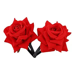 HP HIGH PROFILE Trendy Artificial Red Flowers Tic Tac Hair Clip Bun Maker For Women and Girls (Pack of 2)