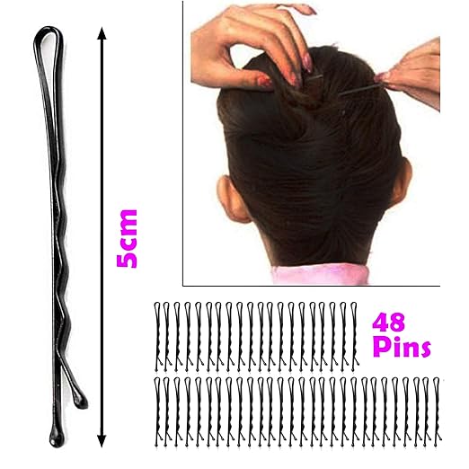 HP HIGH PROFILE Hair Styling Black Bobby Pins/Hair Bun Pins for Parlour and Home for Women and Girls - Set of 48 pcs (5 cm)