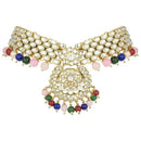 Etnico Traditional 18K Gold Plated Kundan & Pearl Studded Bridal Choker Necklace Jewellery Set With Earrings & Maang Tikka for Women(IJ325Mul)