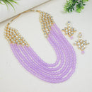 Etnico Rhodium Plated 5 Layer Faux Mother-of-pearl and Kundan Rani Haar Necklace Jewellery Set with Earrings for Women (IJ350Z) (Purple)