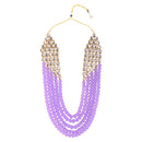 Etnico Rhodium Plated 5 Layer Faux Mother-of-pearl and Kundan Rani Haar Necklace Jewellery Set with Earrings for Women (IJ350Z) (Purple)