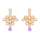 Etnico Rhodium Plated 5 Layer Faux Mother-of-pearl and Kundan Rani Haar Necklace Jewellery Set with Earrings for Women (IJ350Z) (Purple)
