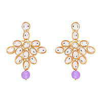 Etnico Rhodium Plated 5 Layer Faux Mother-of-pearl and Kundan Rani Haar Necklace Jewellery Set with Earrings for Women (IJ350Z) (Purple)