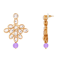 Etnico Rhodium Plated 5 Layer Faux Mother-of-pearl and Kundan Rani Haar Necklace Jewellery Set with Earrings for Women (IJ350Z) (Purple)