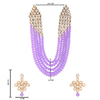 Etnico Rhodium Plated 5 Layer Faux Mother-of-pearl and Kundan Rani Haar Necklace Jewellery Set with Earrings for Women (IJ350Z) (Purple)