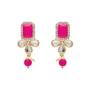 Etnico 18K Gold Plated Traditional White Kundan Studded Multi Layered Pearl Necklace Jewellery Set with Dangle Earrings for Women And Girls (IJ354Q)