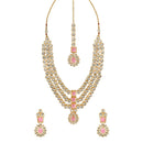 Etnico Gold Plated Traditional Kundan Necklace Jewellery Set with Earrings & Maang Tikka for Women (IJ357Pi)