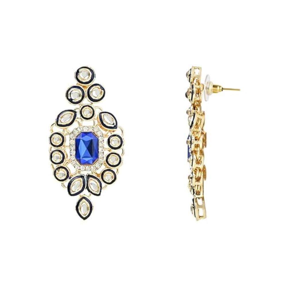 Etnico Gold Plated Traditional Kundan & Stone Studded Choker Necklace Jewellery with Earrings & Maang Tikka Set for Women (IJ359Bl)