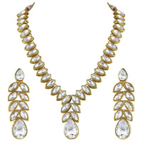 Etnico Gold Plated Traditional Blue Stone Studded Necklace Jewellery Set with Dangle Earrings For Women and Girls (IJ364W)