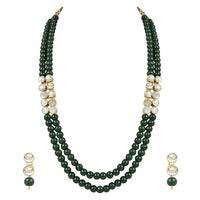 Etnico Gold Plated Traditional Stunning White Stone Studded Layered Pearl Necklace Jewellery Set with Earrings For Women and Girls (IJ365G)