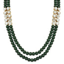 Etnico Gold Plated Traditional Stunning White Stone Studded Layered Pearl Necklace Jewellery Set with Earrings For Women and Girls (IJ365G)