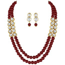 Etnico Gold Plated Traditional Stunning White Stone Studded Layered Pearl Necklace Jewellery Set with Earrings For Women and Girls (IJ365M)