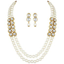 Etnico Gold Plated Traditional Stunning White Stone Studded Layered Pearl Necklace Jewellery Set with Earrings For Women and Girls (IJ365W)