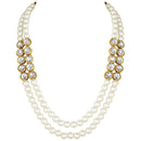 Etnico Gold Plated Traditional Stunning White Stone Studded Layered Pearl Necklace Jewellery Set with Earrings For Women and Girls (IJ365W)