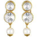 Etnico Gold Plated Traditional Stunning White Stone Studded Layered Pearl Necklace Jewellery Set with Earrings For Women and Girls (IJ365W)