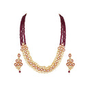 Etnico Gold Plated Traditional Stunning Maroon Meenakari Kundan Studded Pearl Necklace Jewellery Set with Earrings For Women and Girls (IJ366) (Wine)