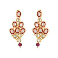 Etnico Gold Plated Traditional Stunning Maroon Meenakari Kundan Studded Pearl Necklace Jewellery Set with Earrings For Women and Girls (IJ366) (Wine)