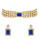 Etnico Gold Plated Traditional Handcrafted Stone Kundan Studded Choker Necklace Jewellery Set With Earrings For Women And Girls (IJ369BL)