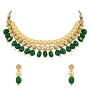 Etnico Gold Plated Traditional Kundan Studed Pearls Choker Necklace Jewellery Set with Earrings for Women and Girls (IJ372G)