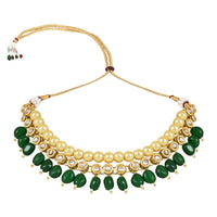 Etnico Gold Plated Traditional Kundan Studed Pearls Choker Necklace Jewellery Set with Earrings for Women and Girls (IJ372G)