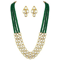 Etnico Gold Plated Traditional Stunning White Kundan Studded Layered Pearl Necklace Jewellery Set with Earrings For Women/Girls (IJ376G)