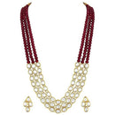 Etnico Gold Plated Traditional Stunning White Kundan Studded Layered Pearl Necklace Jewellery Set with Earrings For Women/Girls (IJ376) (Maroon)
