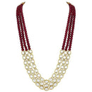Etnico Gold Plated Traditional Stunning White Kundan Studded Layered Pearl Necklace Jewellery Set with Earrings For Women/Girls (IJ376) (Maroon)
