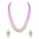 Etnico Gold Plated Traditional Kundan & Pearl Long Necklace with Earrings Set For Women(IJ376Pu)