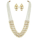 Etnico Gold Plated Traditional Stunning White Kundan Studded Layered Pearl Necklace Jewellery Set with Earrings For Women/Girls (IJ376W)