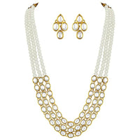 Etnico Gold Plated Traditional Stunning White Kundan Studded Layered Pearl Necklace Jewellery Set with Earrings For Women/Girls (IJ376W)