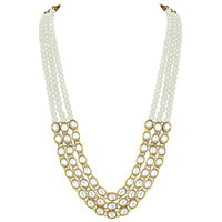 Etnico Gold Plated Traditional Stunning White Kundan Studded Layered Pearl Necklace Jewellery Set with Earrings For Women/Girls (IJ376W)