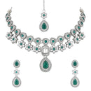 Etnico Silver Plated Traditional Kundan Stone Choker Necklace With Earring & Maang Tikka Set For Women (IJ378ZG)