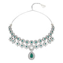 Etnico Silver Plated Traditional Kundan Stone Choker Necklace With Earring & Maang Tikka Set For Women (IJ378ZG)