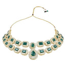 Etnico Gold Plated Traditional Stone Choker Necklace Jewellery With Earring & Maang Tikka Set For Women And Girls (Green)