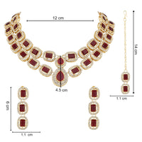 Etnico Gold Plated Traditional Stone Choker Necklace Jewellery With Earring & Maang Tikka Set For Women And Girls (Maroon)