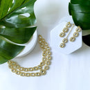 Etnico Gold Plated Traditional Stone Choker Necklace Jewellery With Earring & Maang Tikka Set For Women And Girls (White)