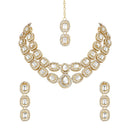 Etnico Gold Plated Traditional Stone Choker Necklace Jewellery With Earring & Maang Tikka Set For Women And Girls (White)