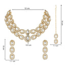 Etnico Gold Plated Traditional Stone Choker Necklace Jewellery With Earring & Maang Tikka Set For Women And Girls (White)