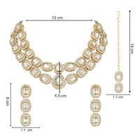 Etnico Gold Plated Traditional Stone Choker Necklace Jewellery With Earring & Maang Tikka Set For Women And Girls (White)