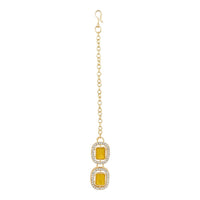 Etnico Gold Plated Traditional Stone Choker Necklace Jewellery With Earring & Maang Tikka Set For Women And Girls (Yellow)