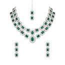 Etnico Silver Plated Traditional Stone Choker Necklace Jewellery With Earring & Maang Tikka Set For Women And Girls (Silver Green)